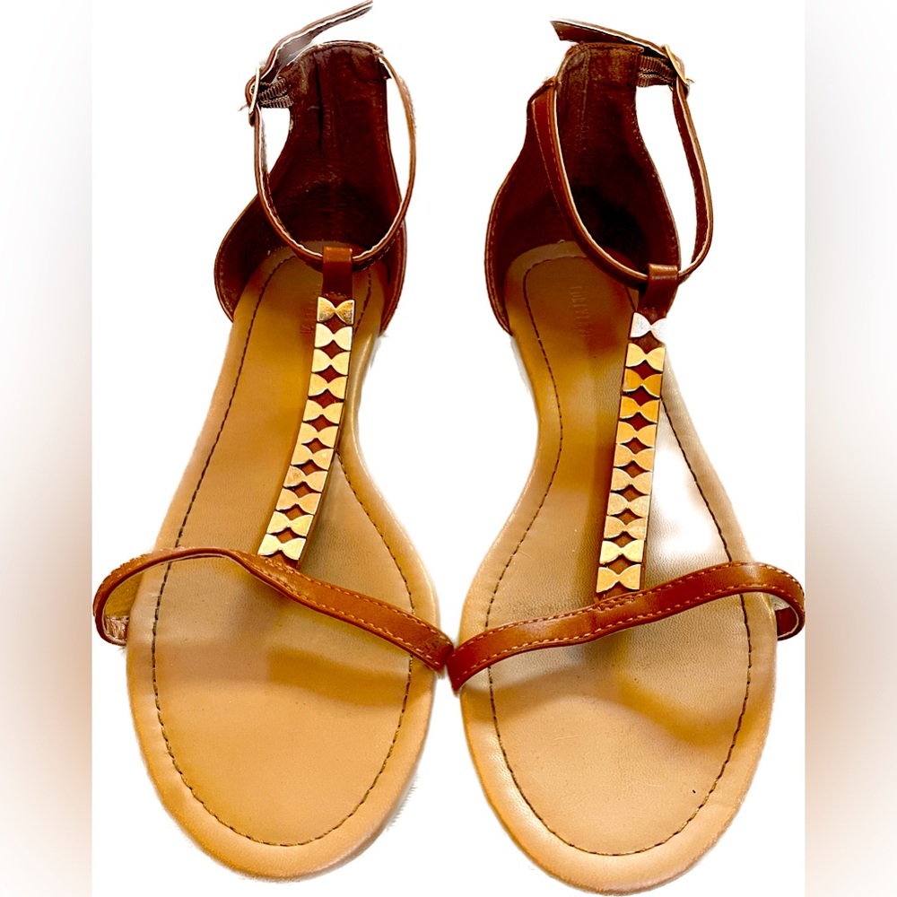 Brown studded sandals with ankle straps | Size 9 | Forever21